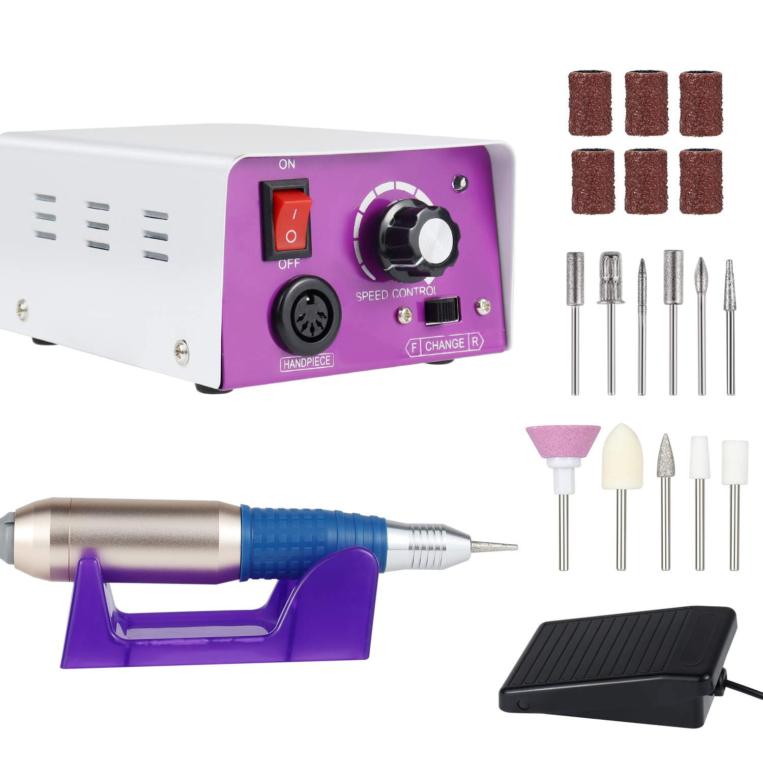 Electric Nail Drill 25000RPM, Professional Nail Drill Kit For Acrylic, Gel Nails, Manicure Pedicure Polishing with 11Pcs Nail Drill Bits and Sanding Bands, BEquipment for Home and Salon