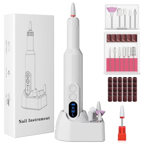 CshidWorld Electric Nail Drill, Cordless Nail File Kit, Portable Manicure Pedicure Tool with 12 Drill Bits & Wireless Charging Base for Acrylic Gel Nails Polishing Removal