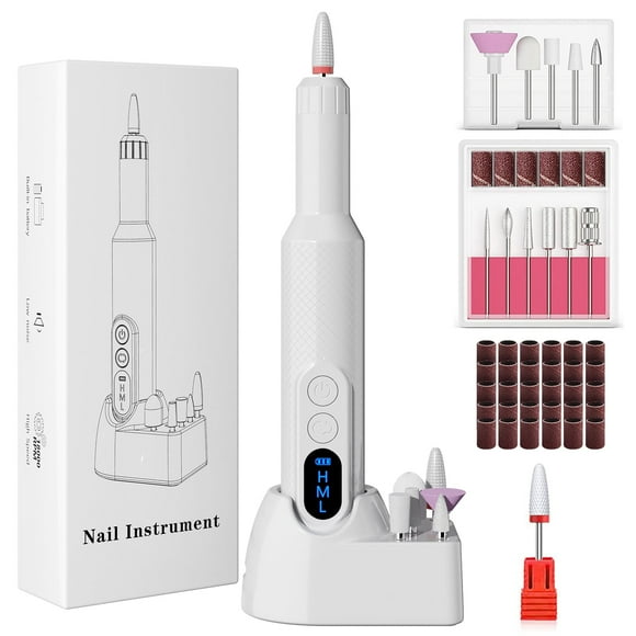 CshidWorld Electric Nail Drill, Cordless Nail File Kit, Portable Manicure Pedicure Tool with 12 Drill Bits & Wireless Charging Base for Acrylic Gel Nails Polishing Removal