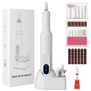 CshidWorld Electric Nail Drill, Cordless Nail File Kit, Portable Manicure Pedicure Tool with 12 Drill Bits & Wireless Charging Base for Acrylic Gel Nails Polishing Removal