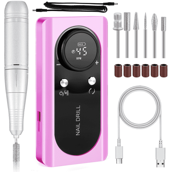 EOTVIA Portable Electric Nail Drill Manicure Pedicure Polishing Shape Tools for Nail Care Beauty Home Salon Use - 45000RPM, Purple