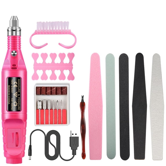 Electric Nail Drill File Acrylic Art File Manicure Pedicure Portable Machine Kit (Pink)