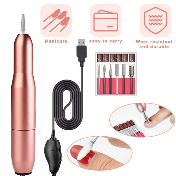 Electric Nail Drill Kit, LNGOOR Portable USB Nails Polishing Set for Nails Professional Nail File Kits with 6 Nail Drill Bits and 6 Sanding Bands