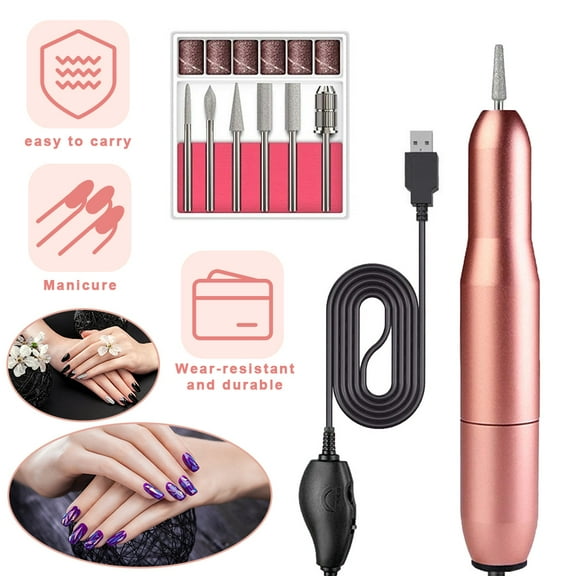 Electric Nail Drill Kit Portable USB Nails Polishing Set for Nails Professional Nail File Kits with 6 Nail Drill Bits and 6 Sanding Bands