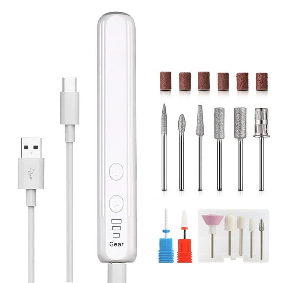 Electric Nail Drill Kit, Type-C Charging with 13 Pieces Changeable Drills for Exfoliating, Polishing, Nail Removing, Acrylic Nail Tools (35,000RPM)
