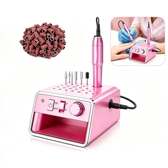 Electric Nail Drill Machine 20000 Rpm Portable Electric Nail File for Acrylic Gel Professional Manicure Kit with Storage Accessories for Nail Polish Removal, Pink