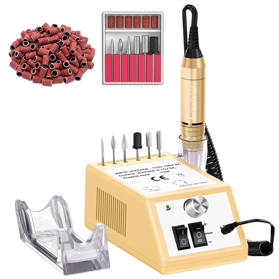 Electric Nail Drill Machine, 30000 RPM Compact Professional Nail File Kit with 6 Drill Bits & 100 Sanding Bands, Low Noise Operation for Acrylic/Gel Nail Removal, Manicure & Pedicure, Salon Use