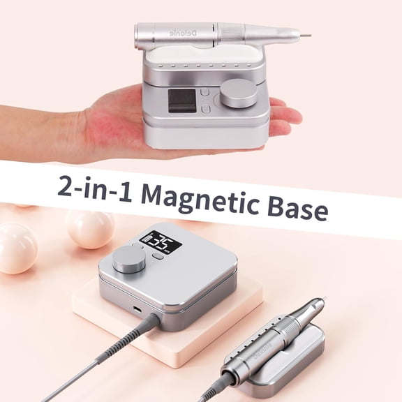 Electric Nail Drill Machine 35000 RPM, E File for Nails Professional with Magnetic Handpiece Holder, Rechargeable Electric Nail File with 7 bits & 36 Bands for Manicure Pedicure