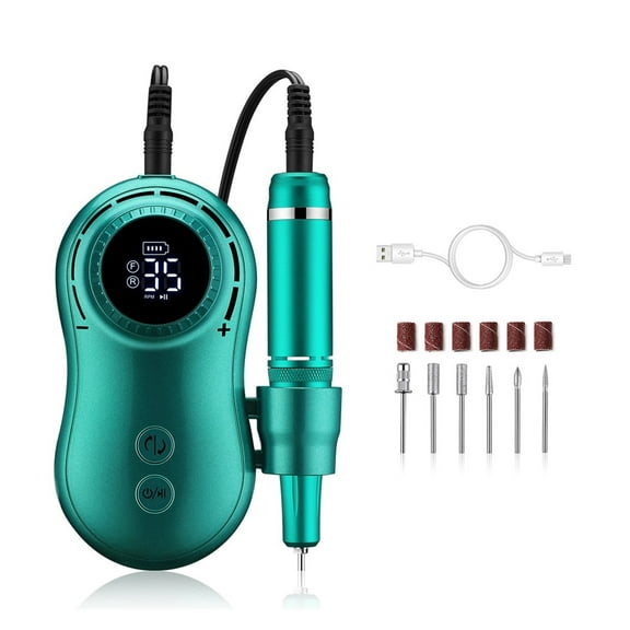 Electric Nail Drill Machine, 35000RPM Manicure Milling Cutter Set, Retro Green Electric Nail Pedicure File For Gel Polish ,Easy to Operate