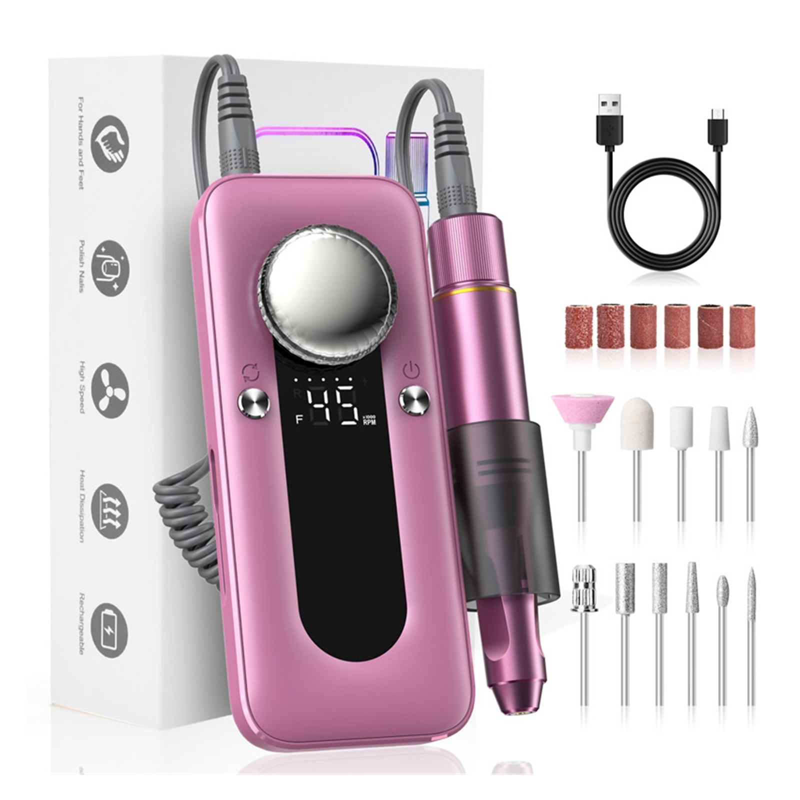 Electric Nail Drill Machine, 45000RPM Professional Efile Nail Drill Kit, Electric Nail File For Acrylic Nails Gel Nails ,Low Noise