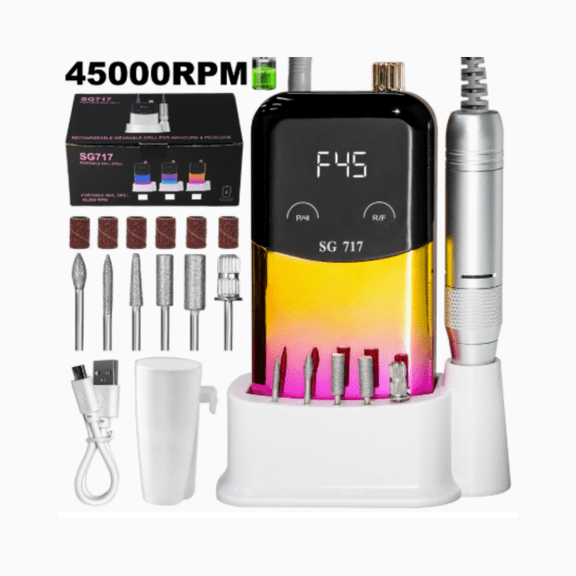 Electric Nail Drill Machine, 45000RPM Professional Nail File Cordless Rechargeable Nail Efile for Acrylic Gel Nails, Manicure Pedicure Polishing Shape Tools for Salon Home Use- Nail Drill