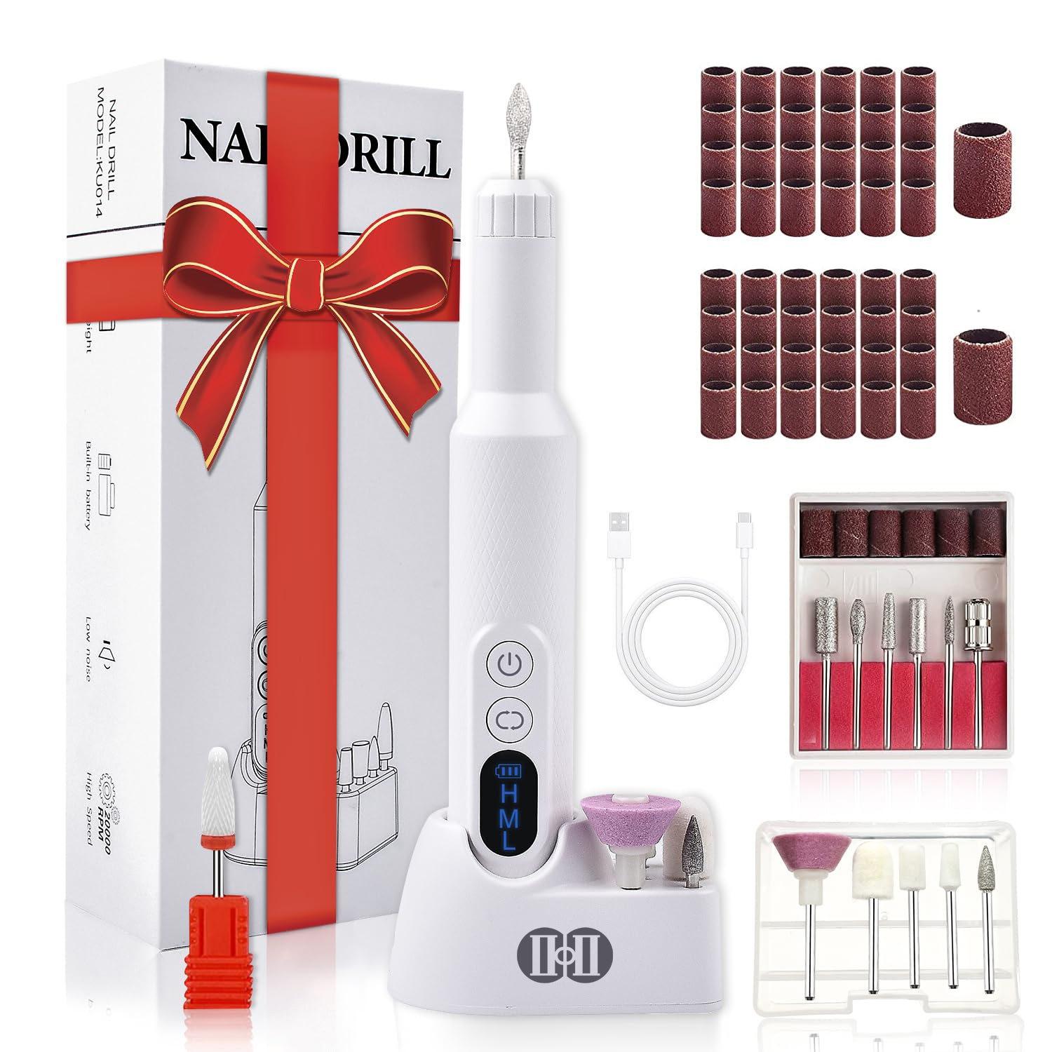 Electric Nail Drill Machine, CIICII LCD Display 20000RPM Electric Nail Drill Kit, for Acrylic Nails, Gel Nails Polish & DIY Manicure- White
