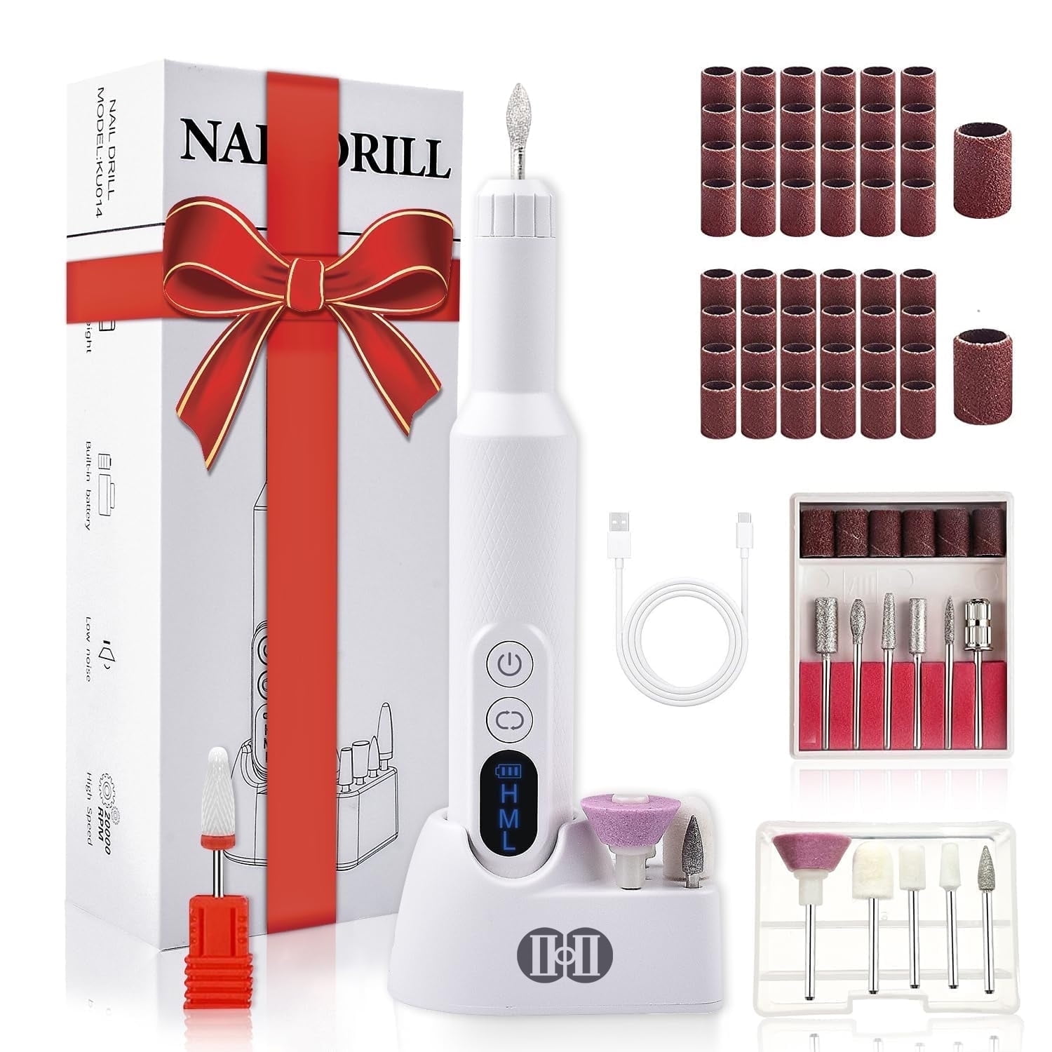 Electric Nail Drill Machine, CIICII LCD Display 20000RPM Electric Nail Drill Kit, for Acrylic Nails, Gel Nails Polish & DIY Manicure- White