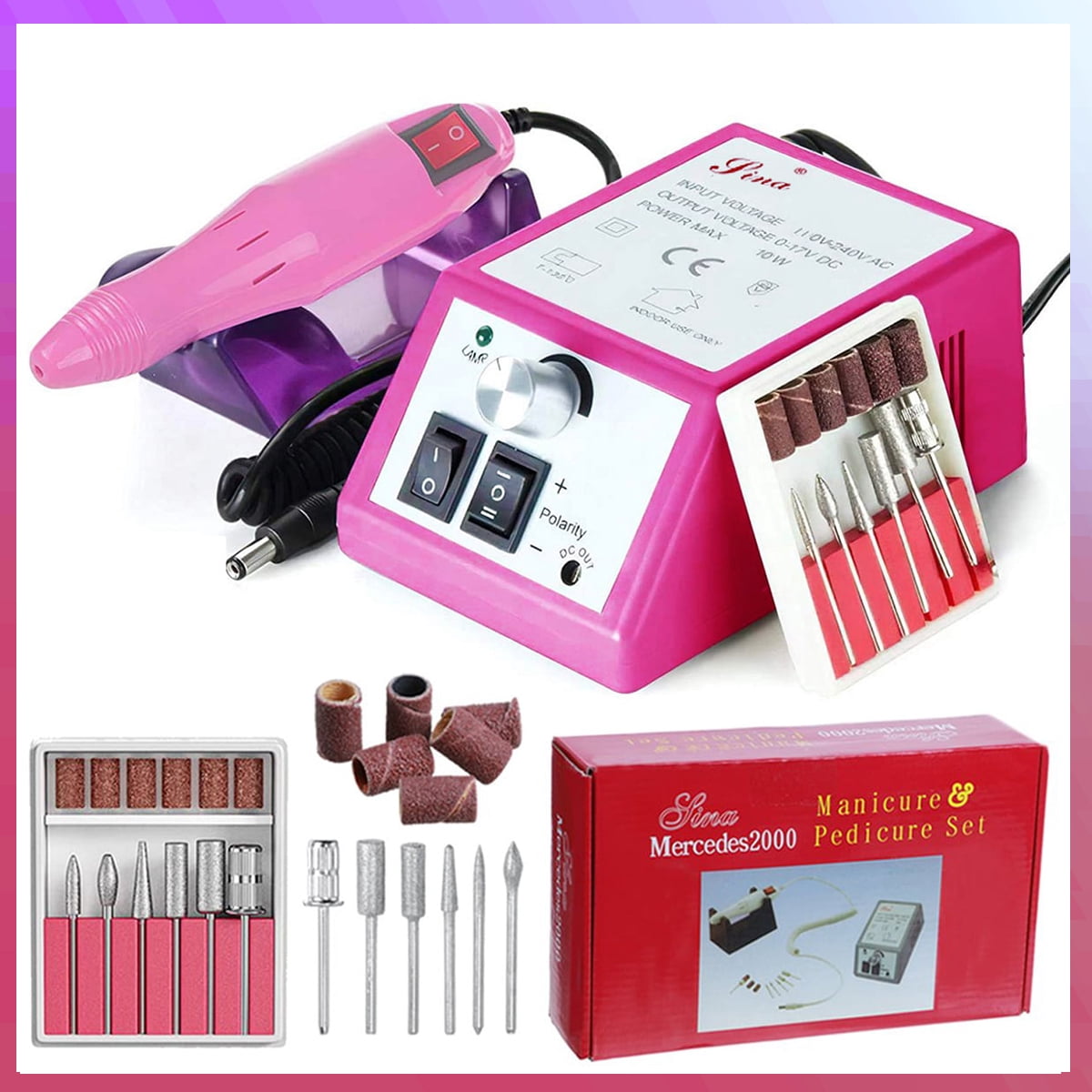 Nail Drill Set ネイルマシン ピンク Electric Nail Drill Machine Nail File Drill Set for Acrylic Nails
