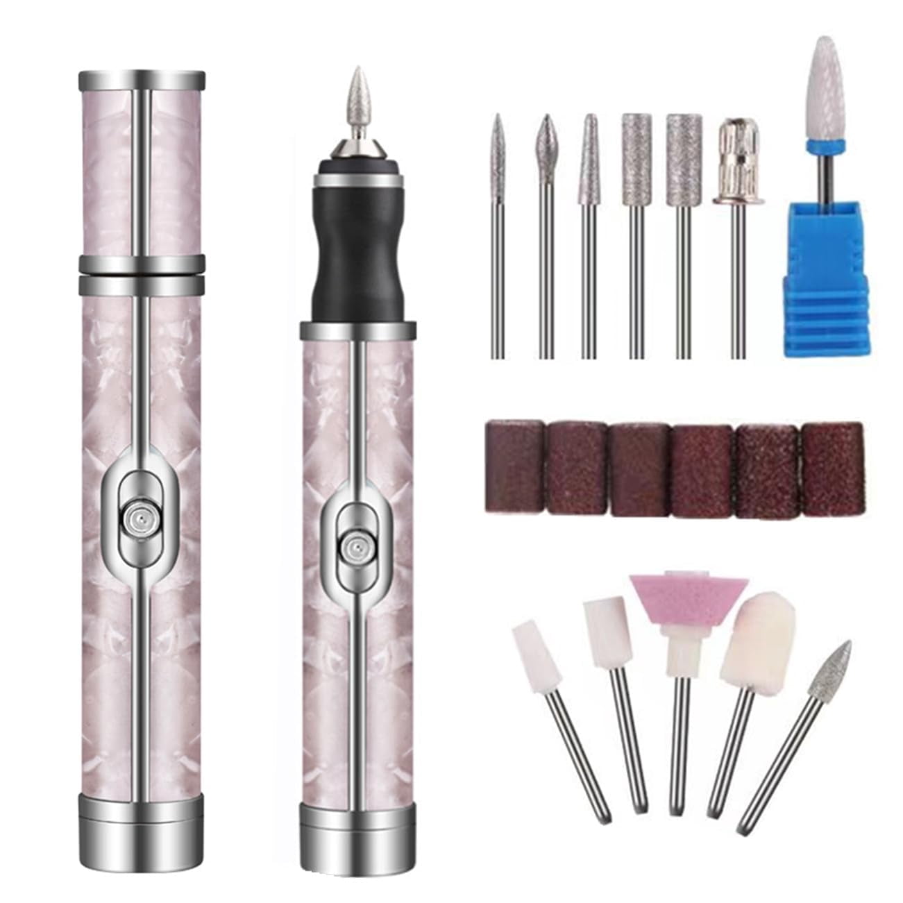 Electric Nail Drill, Manicure Set, Toe Nail Grinder Kit for Thick Nails, Toe Nail Grinder Kit Cordless 4 Speeds, Professional Nail Removing Acrylic Nail Tools, Pink