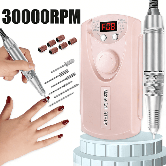 Electric Nail Drill Professional, 30000RPM Nail File Machine with Bits Set & Fast Cooling, Portable for Acrylic Gel Nail Polishing Removing, Manicure Pedicure at Salon & Home Use, Gift for Women