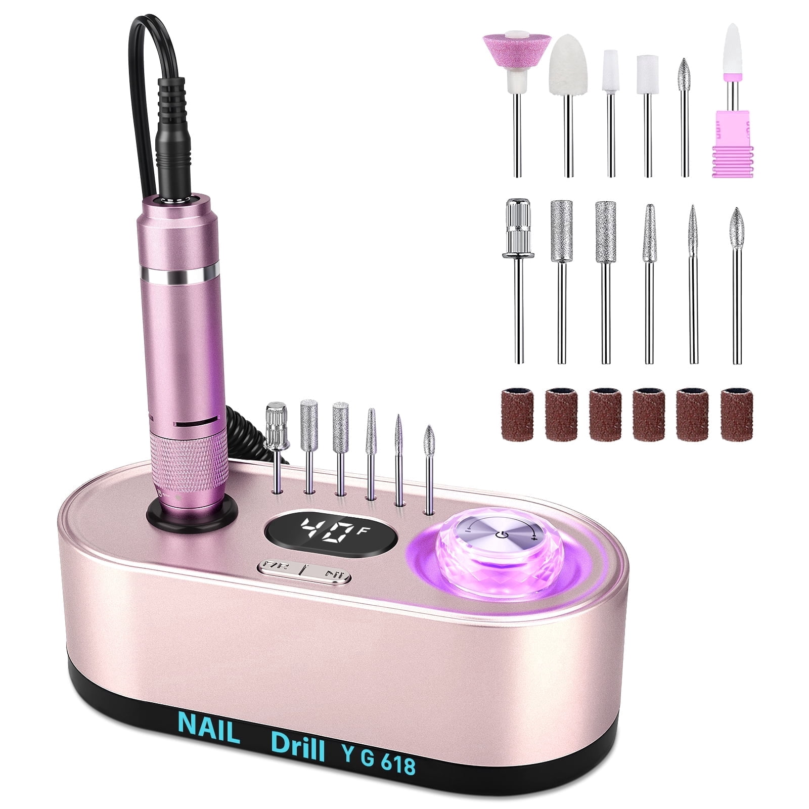 Electric Nail Drill Professional 40000RPM, Smart Touch Display Electric Nail File, Nail Drill Kit for Remover Acrylic & Gel Nails Manicure for Salon Home,Pink