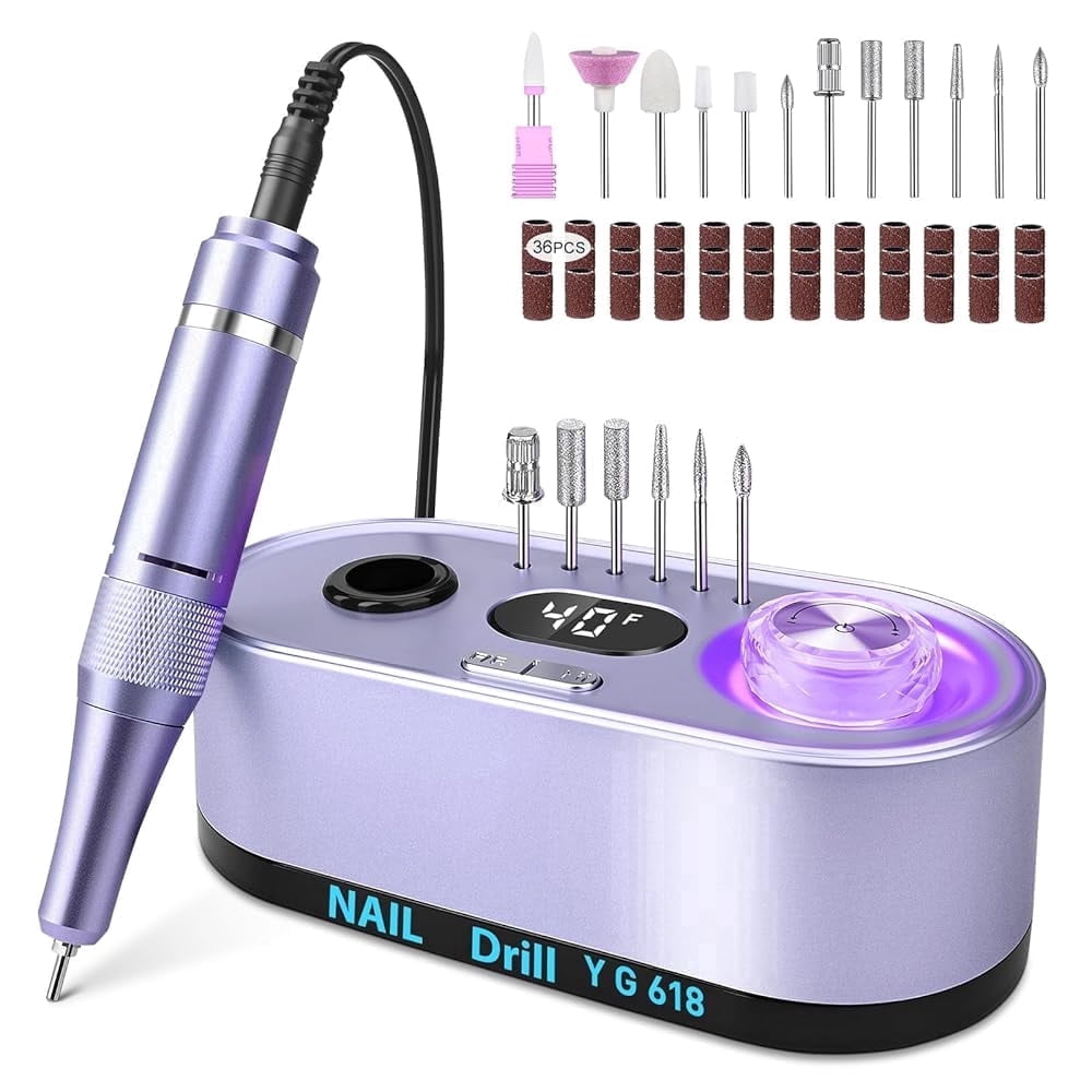 Electric Nail Drill Professional 40000RPM, Smart Touch Display Electric Nail File, Nail Drill Kit for Remover Acrylic & Gel Nails Manicure for Salon Home,Purple