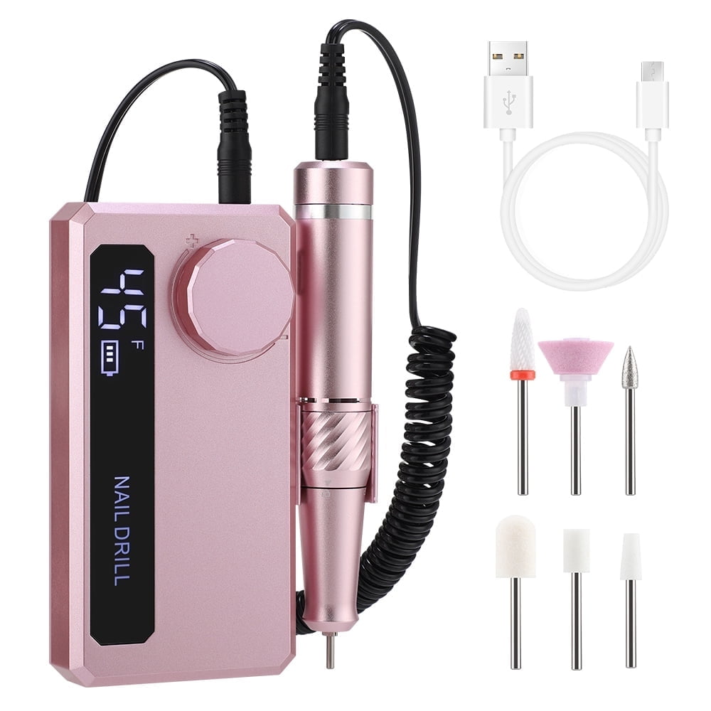 Electric Nail Drill Professional, 45000 RPM Cordless Nail Drill, Rechargeable Nail File for Acrylic Nails Gel Polishing, Portable Nail File with Drill Bits, Manicure Pedicure Tool for Home Salon Use