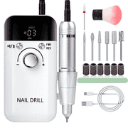 Yzhappy Electric Nail Drill Professional 45000RPM, Rechargeable Nail Drill Kit Portable Electric Nail File for Acrylic Nails Gel Polishing Removing Nail Drill Machine for Manicure Salon Home, White
