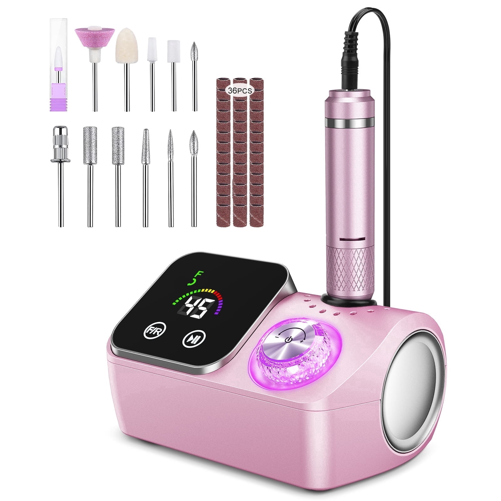 Electric Nail Drill Professional 45000RPM, Smart Touch Display Electric Nail File, Nail Drill Kit for Remover Acrylic & Gel Nails Manicure for Salon Home,Pink