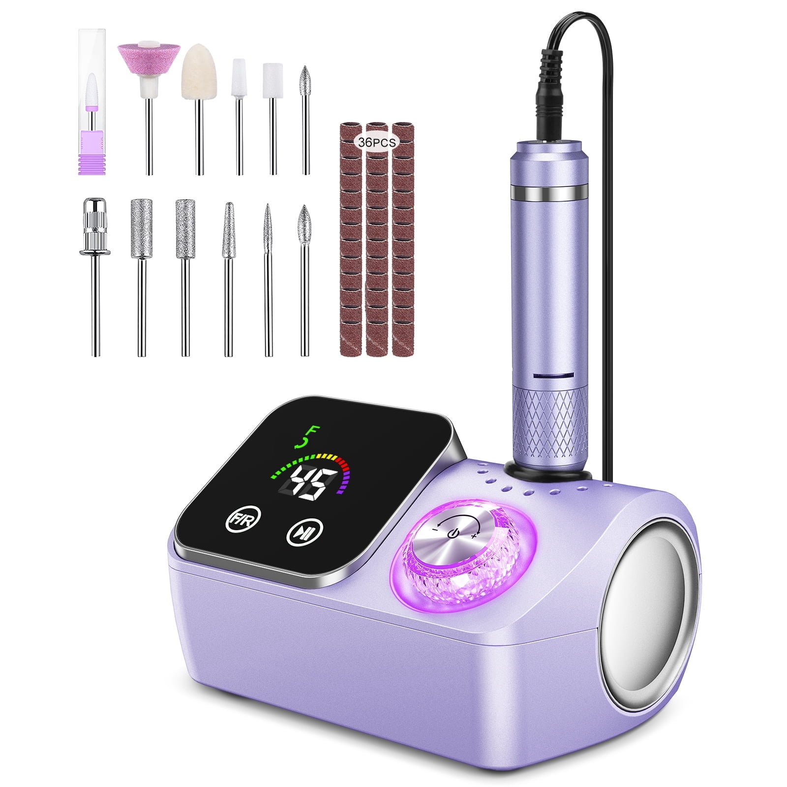 Electric Nail Drill Professional 45000RPM, Smart Touch Display Electric Nail File, Nail Drill Kit for Remover Acrylic & Gel Nails Manicure for Salon Home,Purple