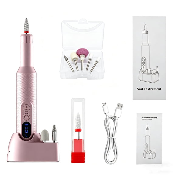 Electric Nail Drill Professional Cordless Nail File 18000 RPM LED Display with 5 Grinding Heads