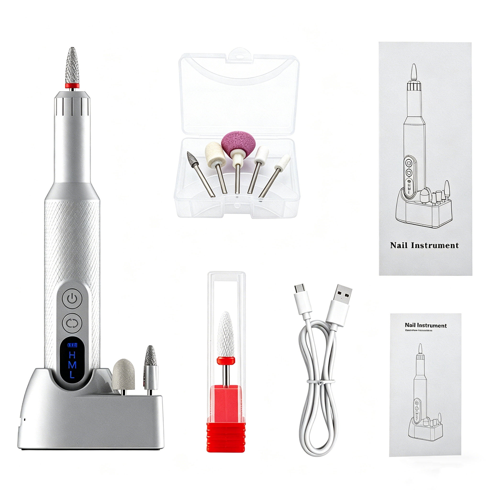 Electric Nail Drill Professional Cordless Nail File 18000 RPM LED Display with 5 Grinding Heads