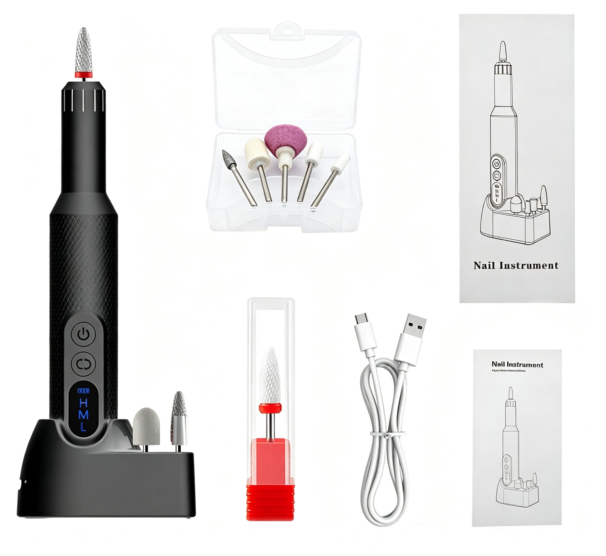 Electric Nail Drill Professional Cordless Nail File 18000 RPM LED Display with 5 Grinding Heads