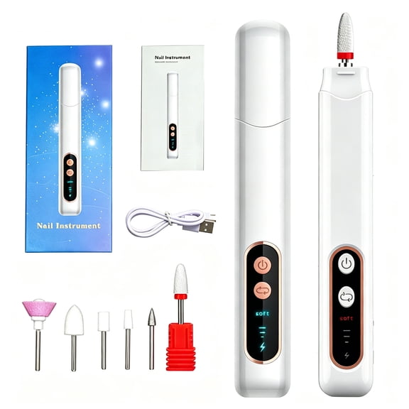 Electric Nail Drill, Rechargeable 15000RPM, 3 Speed, 5 Grinding Heads, Forward/Reverse, Portable Manicure Tool for Home Use
