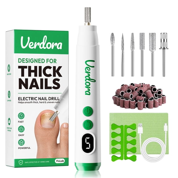 Electric Nail File Drill for Thick Toenail, Cordless Nail Grinder 5X Faster High-Torque & Stable-Grip Nail Drill Kit for Home Manicure Pedicure for Adults & Seniors, with LED, Toes Separators, Dust M