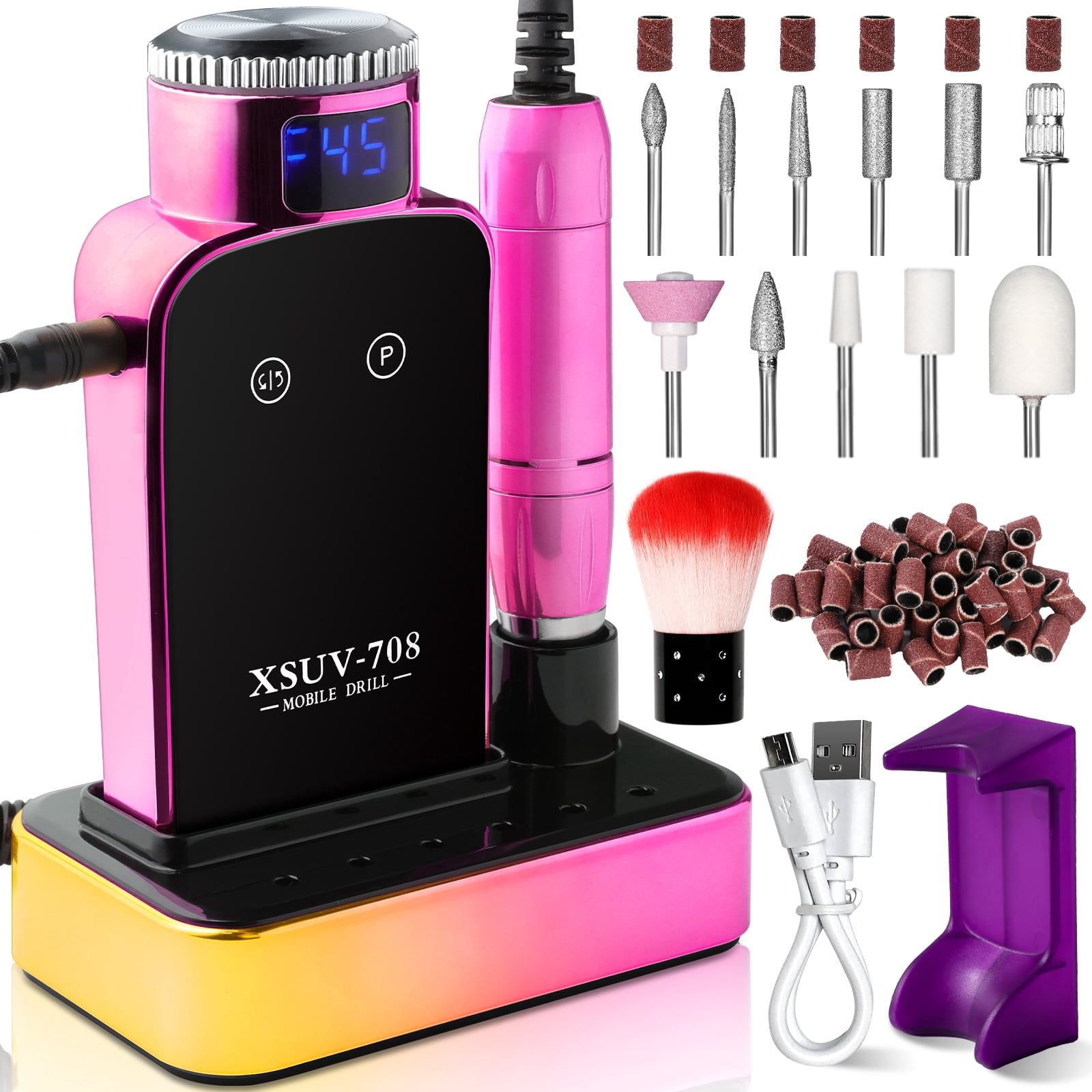 Nail Drill Professional, 45000RPM Electric Nail File for Acrylic & Gel Removal, 2-in-1 Desktop & Portable, LCD Display, Rechargeable, Quiet