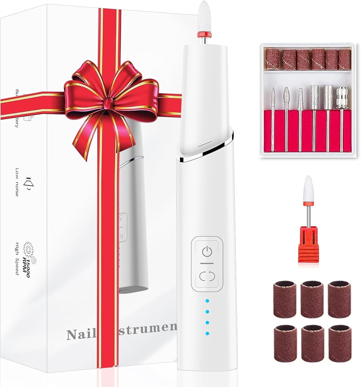 Electric Nail Files for Acrylic Nail Gel, Professional Nail Drill Kit 15000RPM 4 Adjustable Speed, 6 Drill Bits, Manicure Pedicure Set for Beginner Women Men