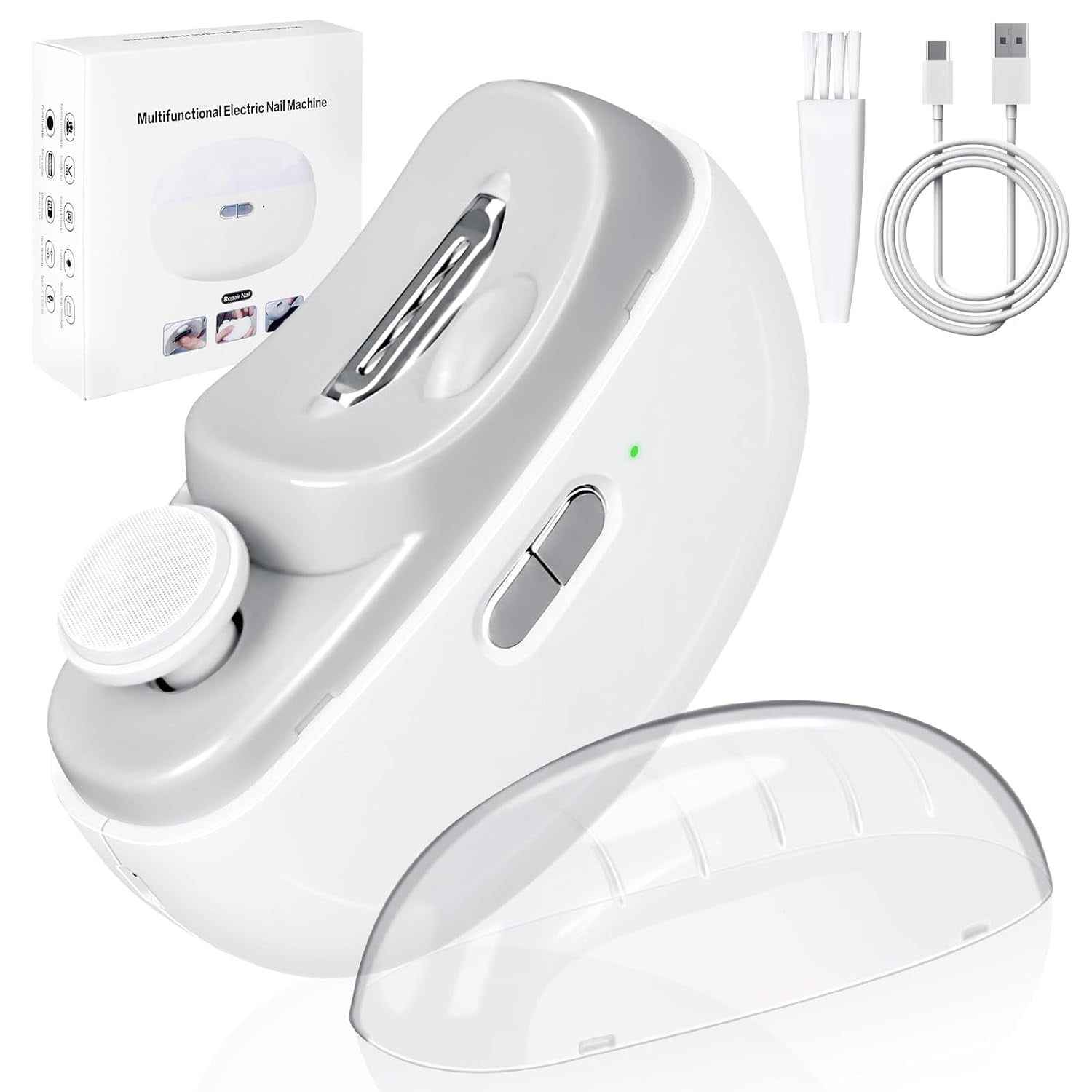 Electric Nail Trimmer for Baby with LED Light, 2 in 1 Automatic Safety Fingernail Clipper and File with Nail Scraps Storage for Newborn, Kids, Adult, Elderly, 2 Speeds, USB Rechargeable