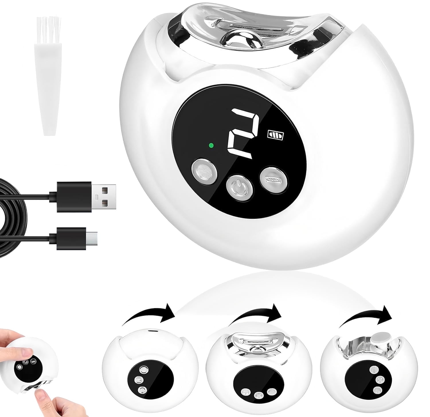 Moremore 3 In 1 Electric Nail Clippers USB Rechargeable, For Baby Kids and Adult, 360° Rotating Automatic Nail Cutter Trimmer, White