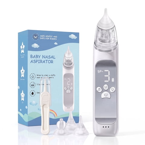 Aspiradora Nasal Eléctrica para Bebé, Ventosa de Nariz Portátil E Impermeable para Niños Pequeños, Limpiador de Nariz con 3 Puntas de Silicona, 3 Niveles de Succión Ajustables y Música Relajante y Luz