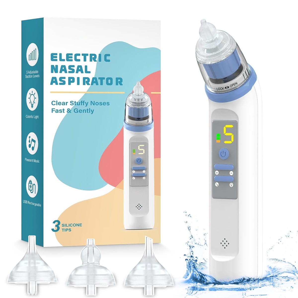Syenll Electric Nasal Aspirator for Baby, Rechargeable Baby Nose Sucker with 3 Silicone Tips and 5 Suction Levels for Newborn