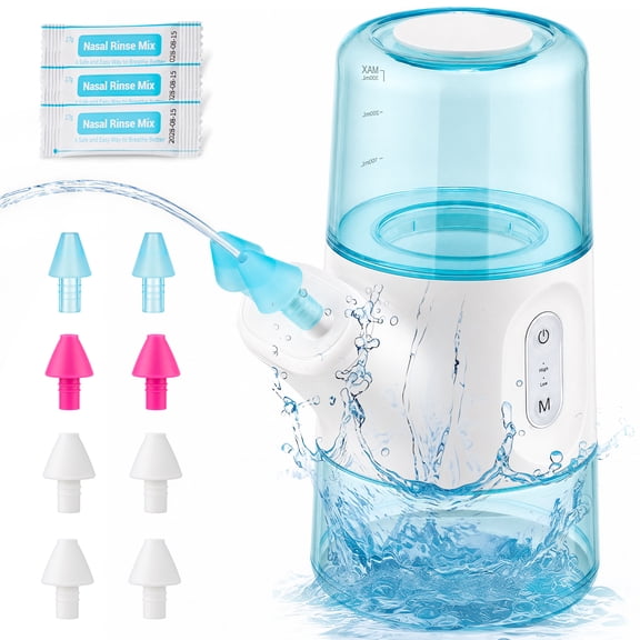 Electric Nasal Irrigation System 300ml Sinus Rinse Machine, Automatic Waste Collection, Adjustable Flow, IPX7 Rechargeable Nasal Washer for Sinus, Allergy Relief, Congestion, Dry Nose