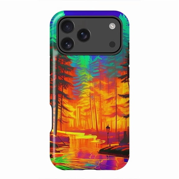 Electric Neon Mirage Forest Pop Art Painting Case for iPhone 17 16 15 14 13 12 11 Pro Max