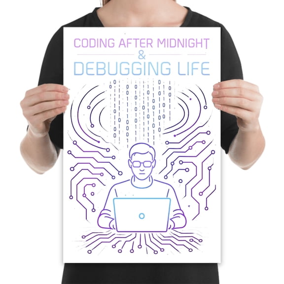 Electric Night Glow Art - Coders & Tech Offices - 13x19 Poster Print - Vibrant Decor