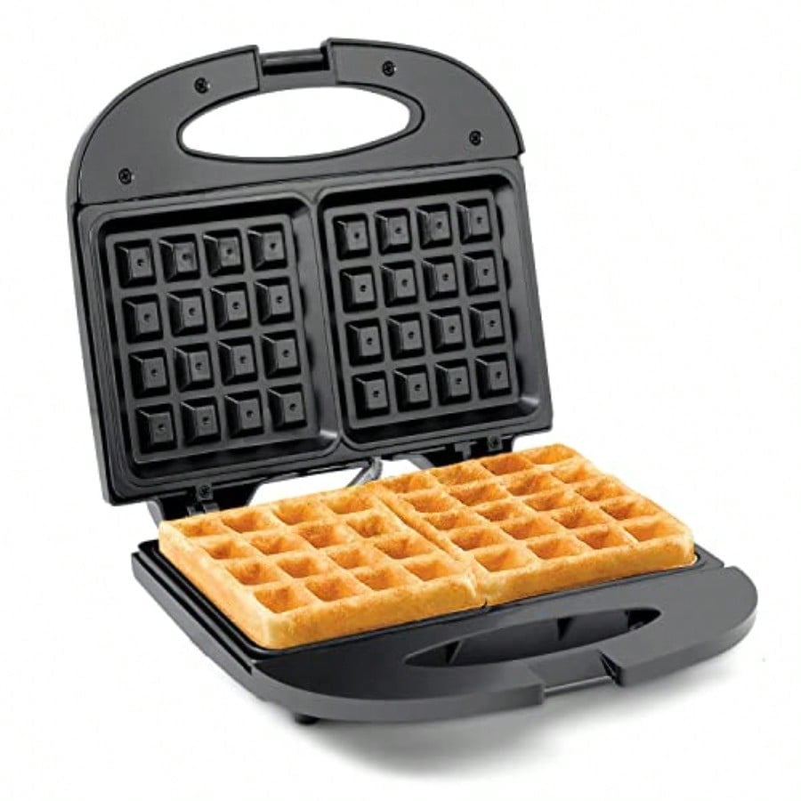 Electric Nonstick Belgian Waffle Iron Snack Maker Machine Breakfast Sandwiches Compact and Portable 2 Slice Black
