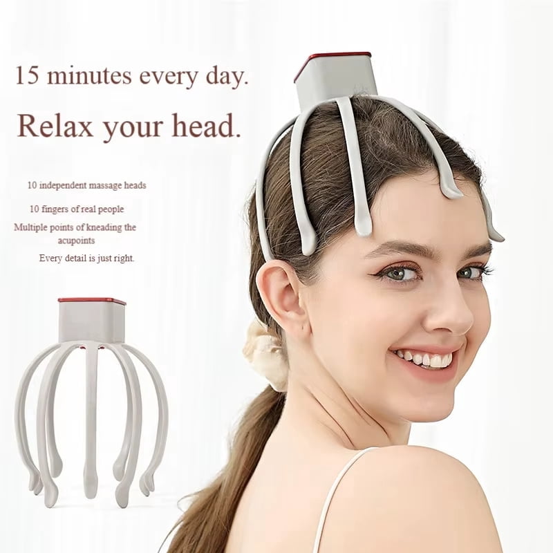Electric Octopus Claw Scalp Massager Hands-free 3 Level Head Massage LED Red Light 3D Wirelss Head Scratcher Massage Health Care（Black）