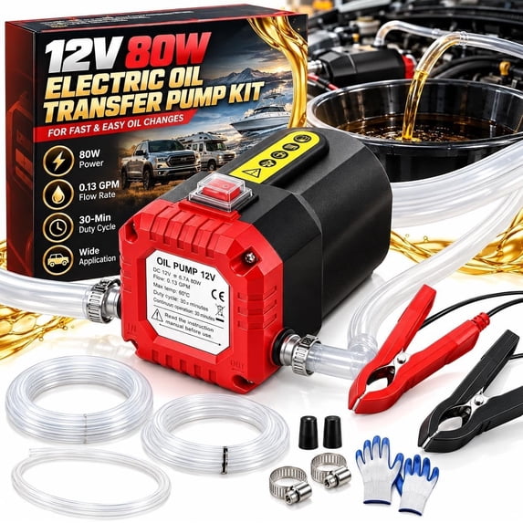 Electric Oil Extractor Pump 12V 80W, 12V Oil Change Pump with Hoses ...