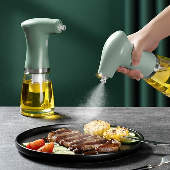 Electric Olive Oil Sprayer Bottle | USB Rechargeable Glass Oil Dispenser | 240ml Kitchen Oil Spritzer for Cooking, Baking & BBQ | Adjustable Mist Spray Nozzle | Includes USB Cable