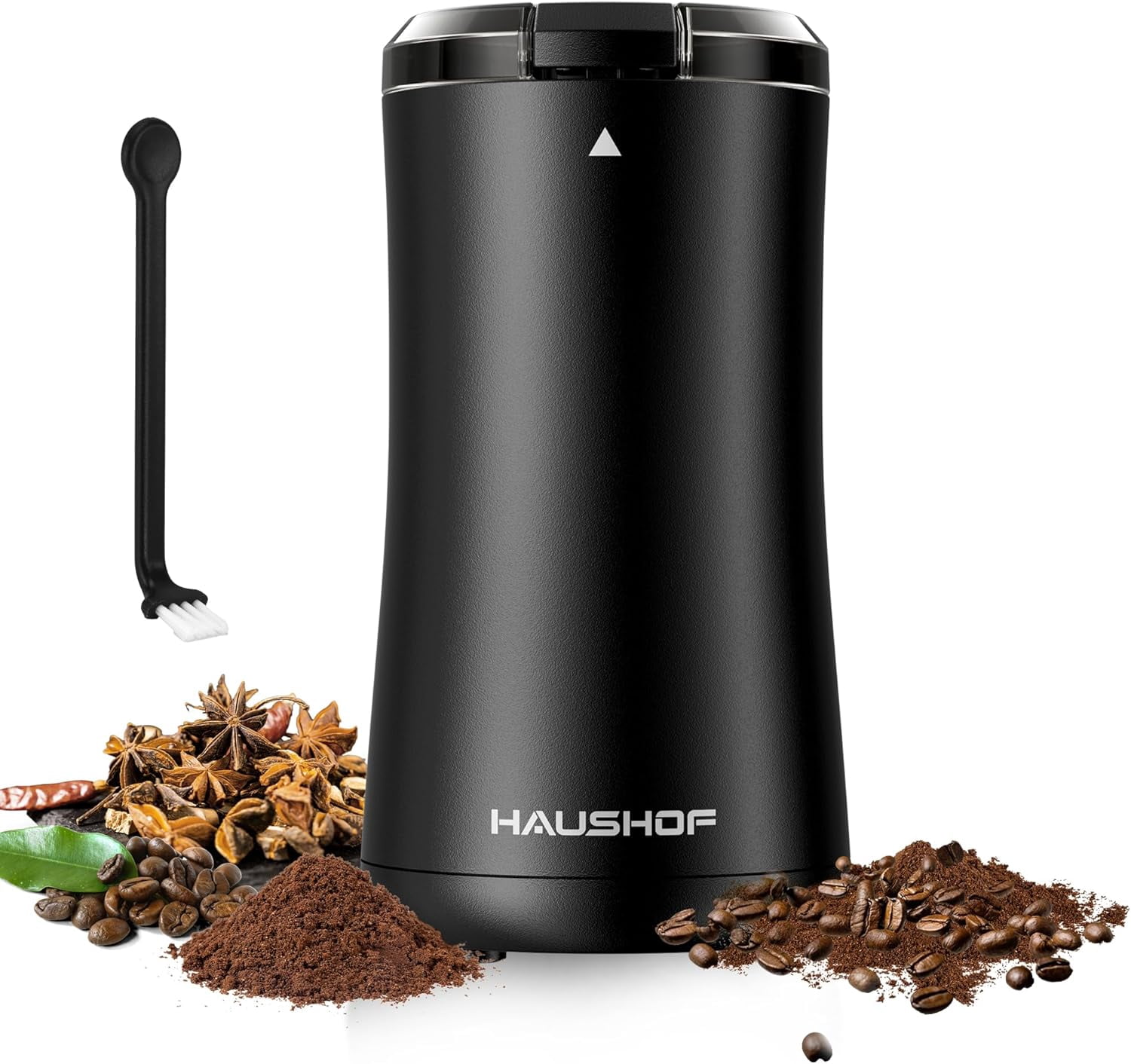 Coffee Grinder Electric, One Touch Coffee Bean Grinder for Beans, Spices, Herbs and Seeds, Compact Design, with Clean Brush Black