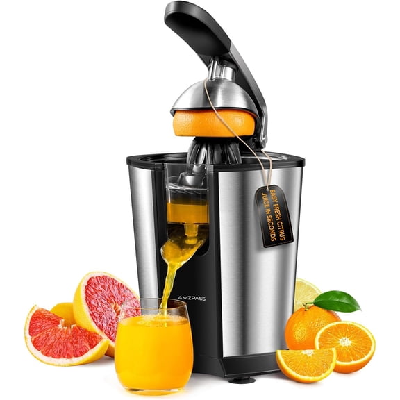 Electric Orange Juicer, Citrus Juicer Squeezer with 2 Cones and Soft Grip Handle for Effortless Juicing, Stainless Steel Quiet Orange Juice Extractor Machines for Lime Grapefruit Lemon