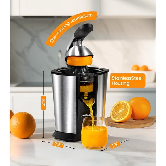 Electric Orange Juicer with Stainless Steel Quiet Motor and Soft Grip Handle for Citrus Fruits