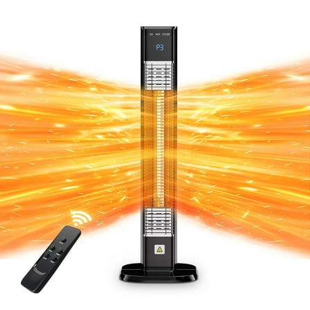 Electric Outdoor Patio Heater, 34" Infrared Heater with Remote, 3 Heat Levels, Tip-Over&Overheat Protection for Garage, Indoor, Large Room, Backyard