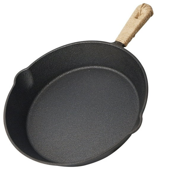 Nonstick Cast Iron Skillet with Rope Handle, Camping Frying Pan for Frying, Baking, Grilling, Kitchen Cookware