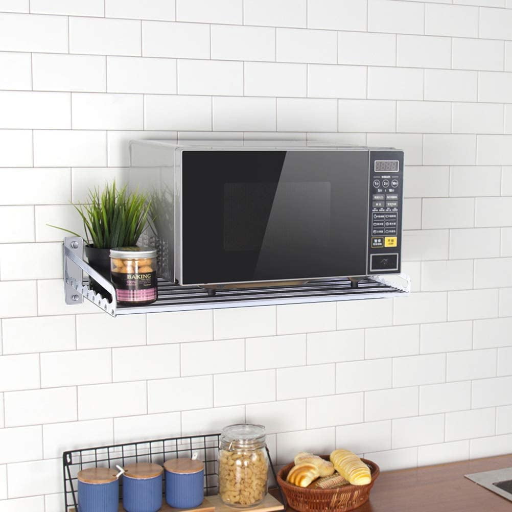 Electric Oven Holders, Microwave Oven Rack Kitchen Shelf, Black Storage Racks Wall Shelf, Kitchen Organizer Aeronautical Aluminum, Weight Bearing 80 lb (19.6'' x 15.5'', Silver)